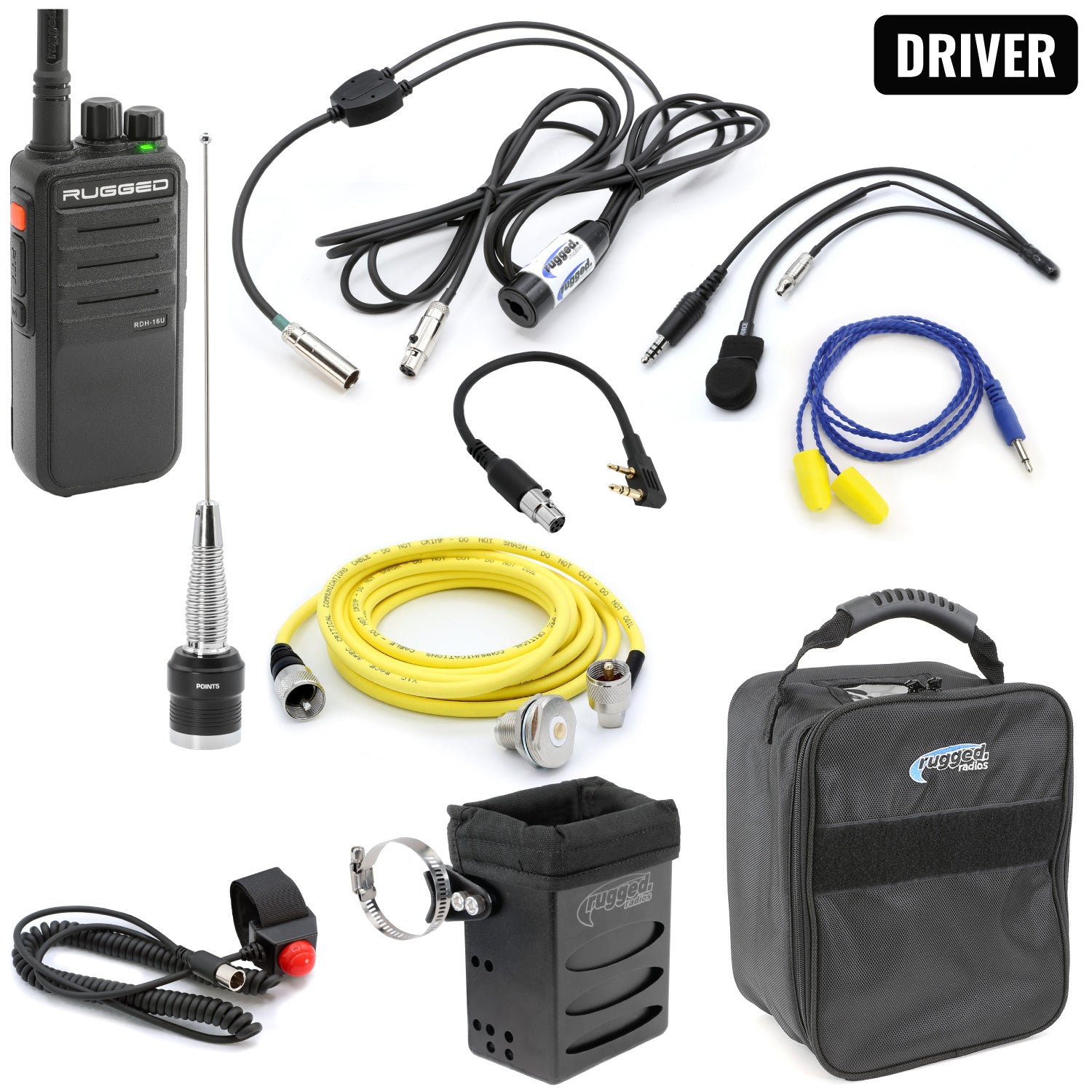 Rugged Radios IMSA Driver Only Long Track Racing Communication Kit /w RDH16 Radio IMSA-SS-RDH-U-LT
