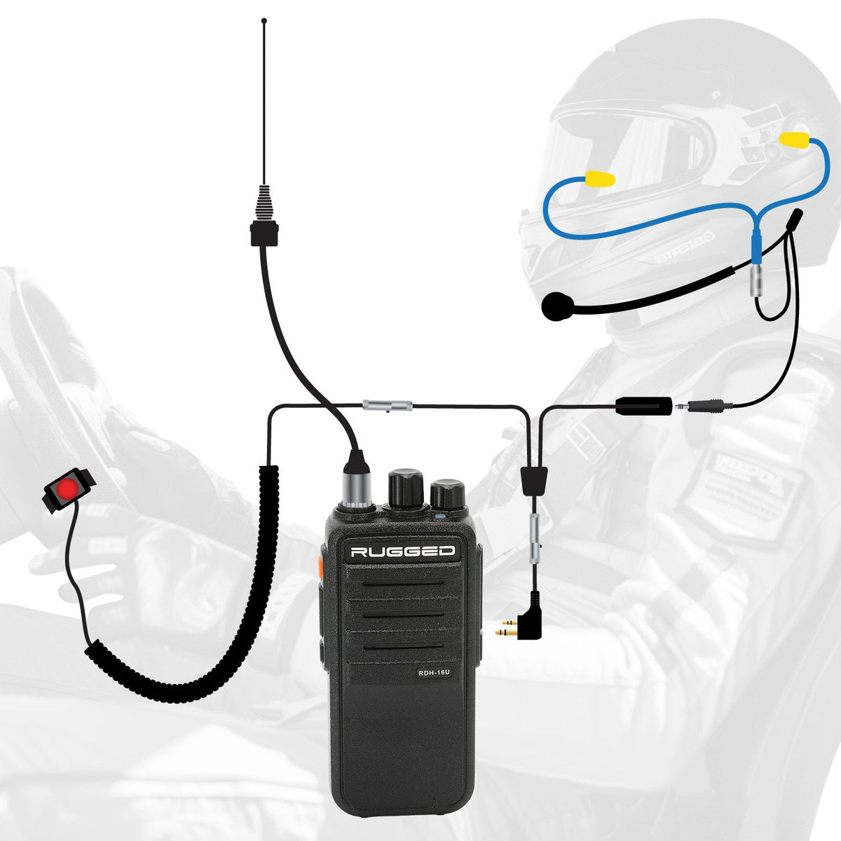 Rugged Radios IMSA Driver Only Long Track Racing Communication Kit /w RDH16 Radio IMSA-SS-RDH-U-LT