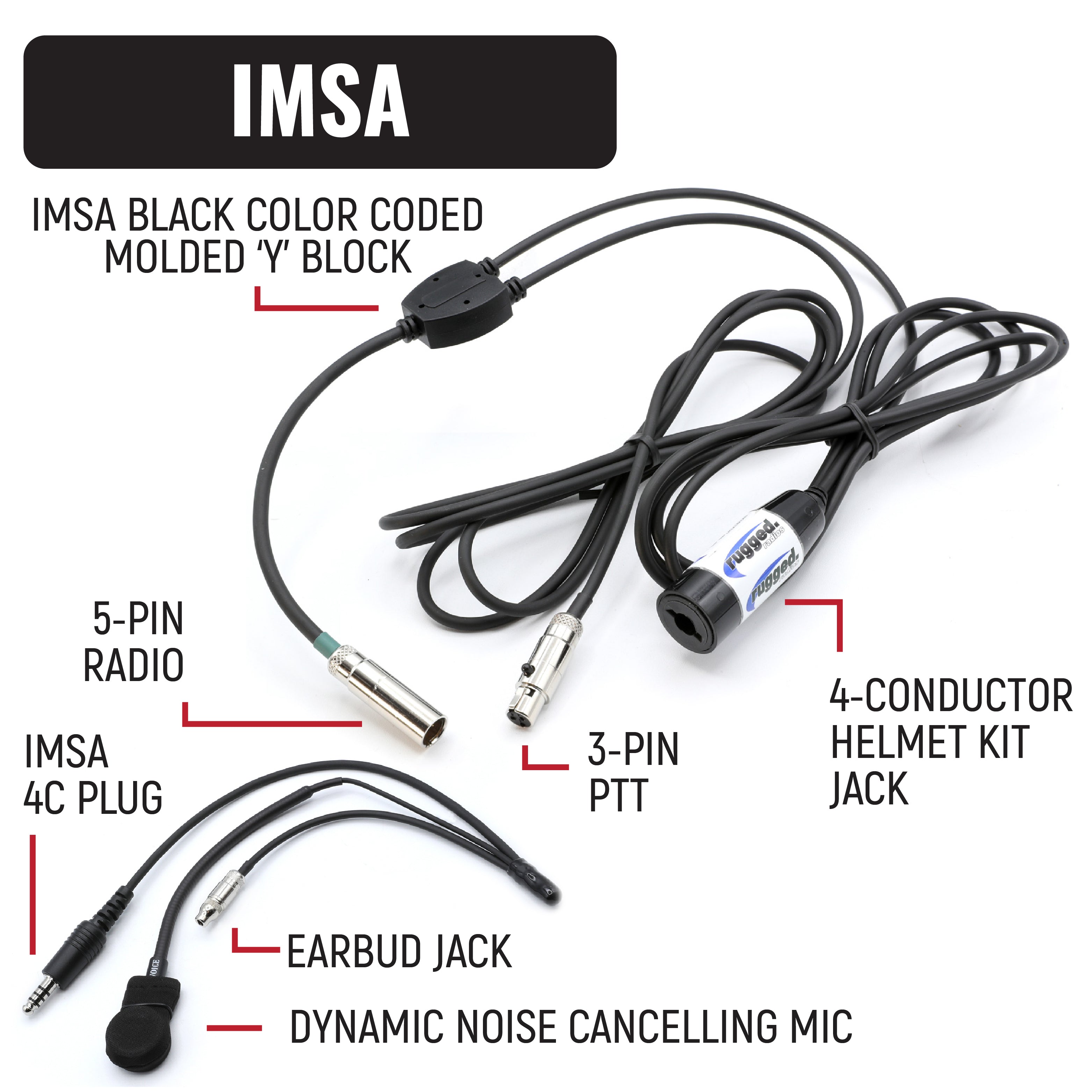 Rugged Radios IMSA Driver Only Long Track Racing Communication Kit /w RDH16 Radio IMSA-SS-RDH-U-LT