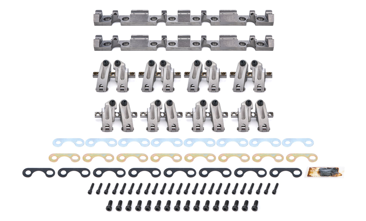 Jesel Pro Series Aluminum Shaft Mount Roller Rocker Arm Kit - 1.65 / 1.65 Ratio - Full Roller - Dart 15 / 18 Degree Heads - Small Block Chevy (Set of 16)