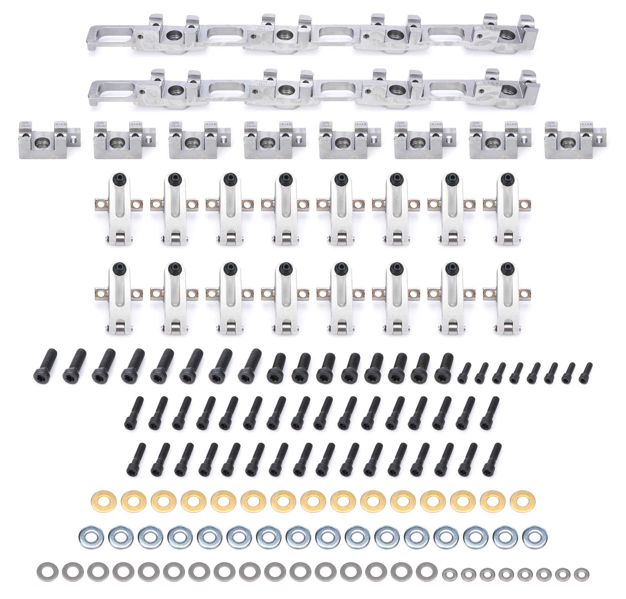 Jesel Pro Series Aluminum Shaft Mount Roller Rocker Arm Kit - 1.7 / 1.7 Ratio - Full Roller - Edelbrock RPM XT / Dart 24 Degree Pro 1 Heads - Big Block Chevy (Set of 16)