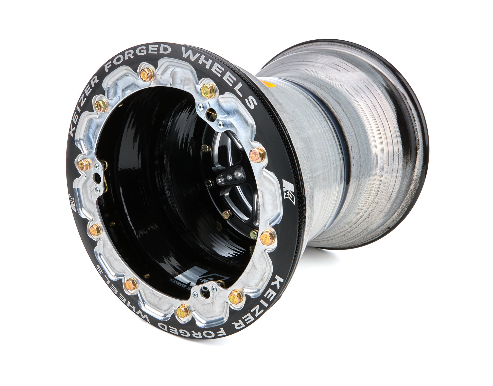 Keizer Aluminum Beadlock Mini Sprint Wheel - 10 x 12 in - 5 in Backspace - 27 Spline - Black / Machined
