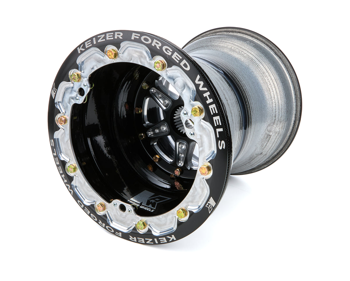 Keizer Aluminum Beadlock Mini Sprint Wheel - 10 x 12 in - 6 in Backspace - 27 Spline - Black / Machined