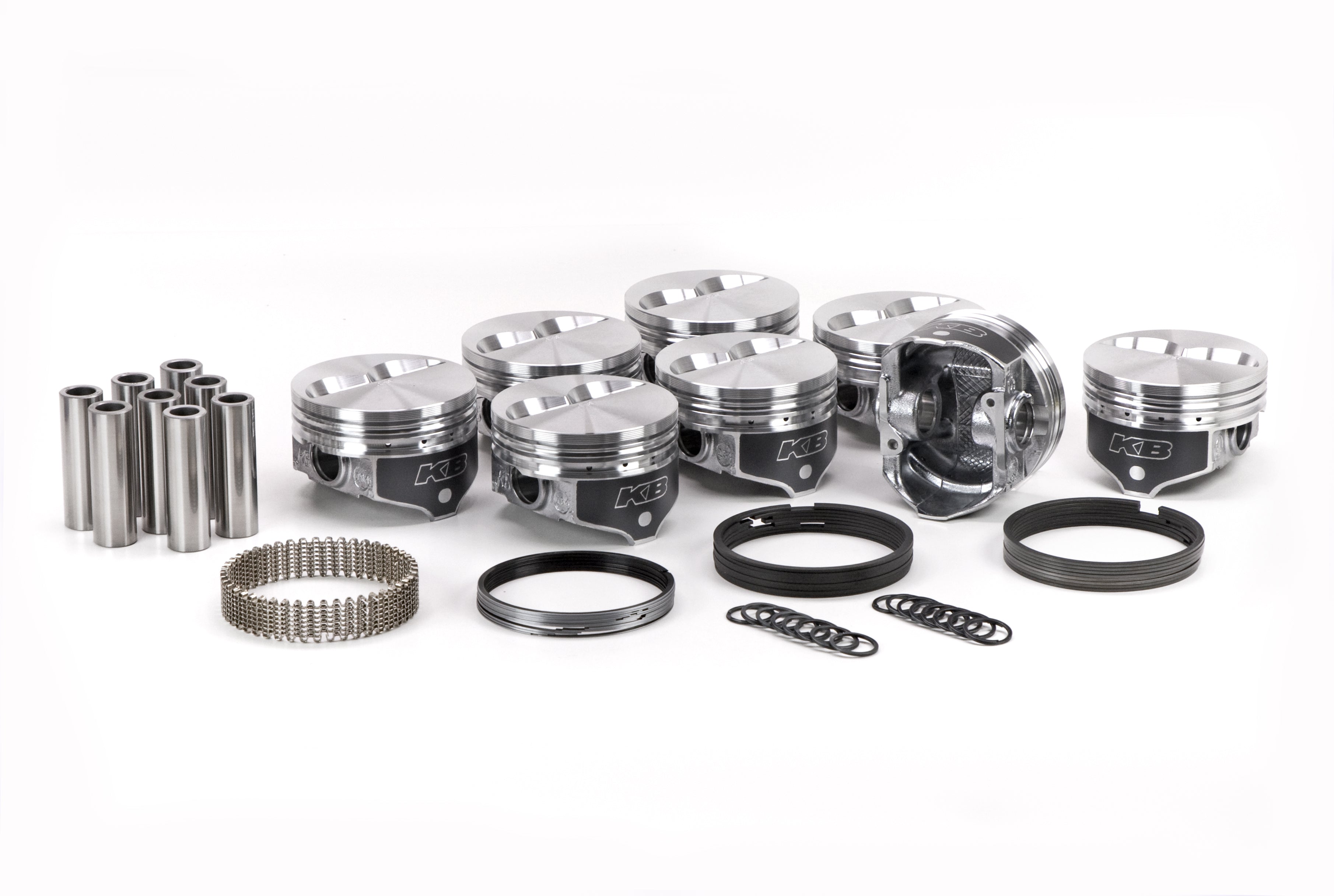 KB Performance Pistons Hypereutectic Flat Top Piston and Ring Set - 4.040 in Bore - 5/64 x 5/64 x 3/16 in Ring Grooves - Minus 7.00 cc - Small Block Chevy