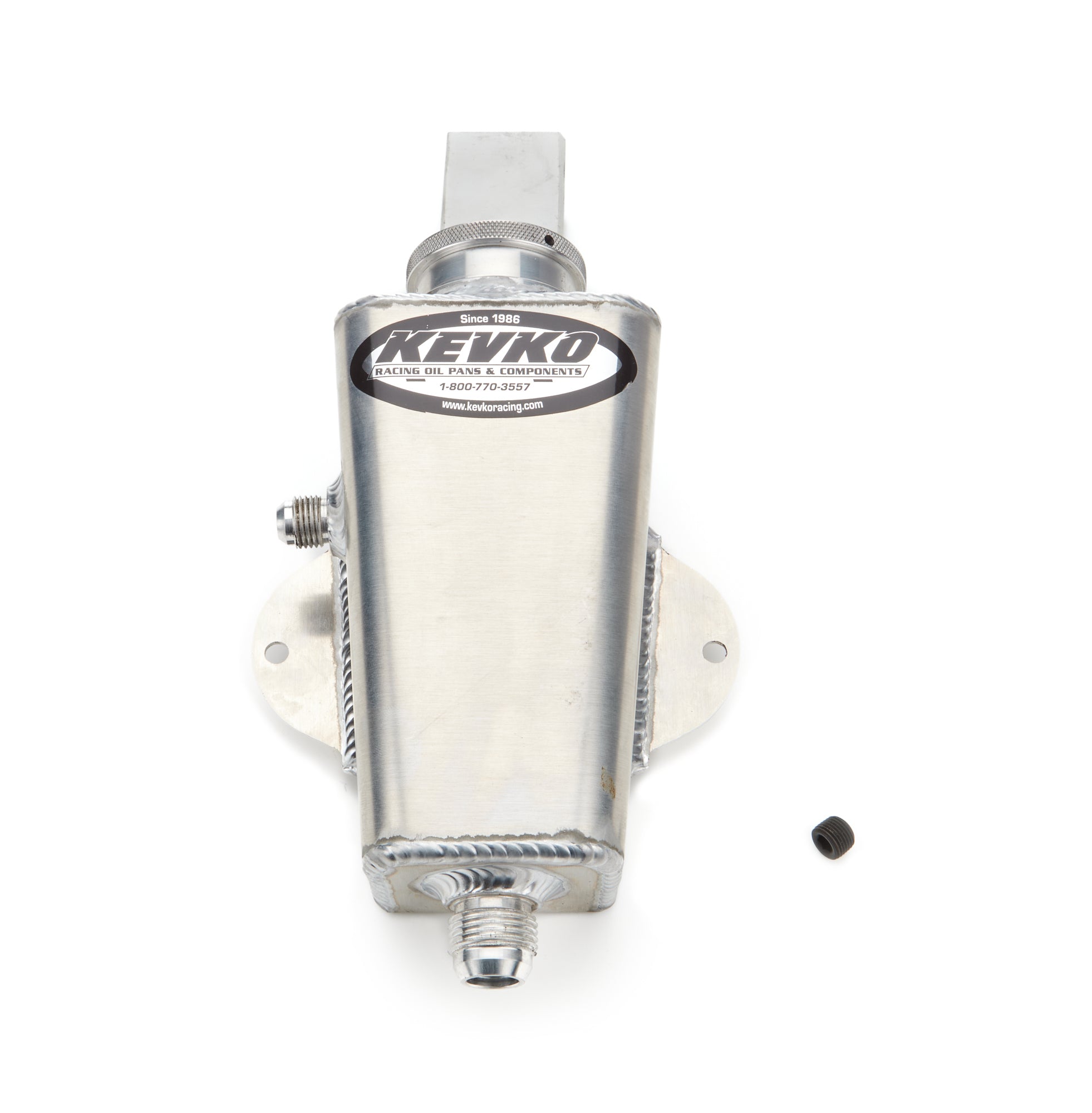 KEVKO Firewall Mount Power Steering Reservoir - 10 AN Male Bottom Outlet - 6 AN Male Passenger Side Outlet