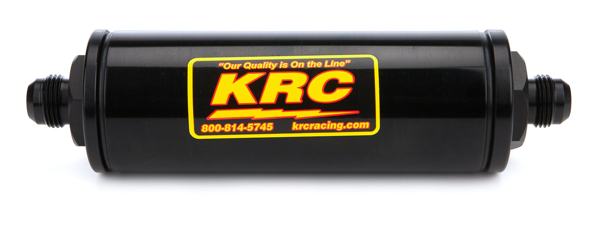 Kluhsman Race Ready Inline Fuel Filter - 100 Micron Stainless Element - 7.500 in Long - 8 AN Male Inlet / Outlet - Black
