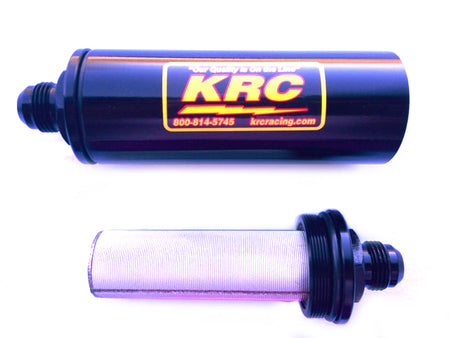 Kluhsman Race Ready Inline Fuel Filter - 100 Micron Stainless Element - 7.500 in Long - 10 AN Male Inlet / Outlet - Black