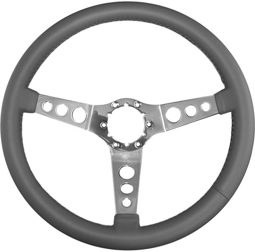 Lecarra Hot Rod Steering Wheel - 14 in Diameter - 1.5 in Dish - Black Leather Grip - Polished
