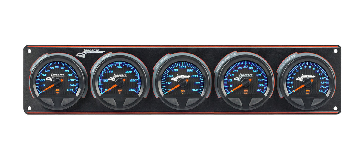 Longacre SMi Elite Waterproof Analog Gauge Panel - Black Face - Warning Light 52-44570