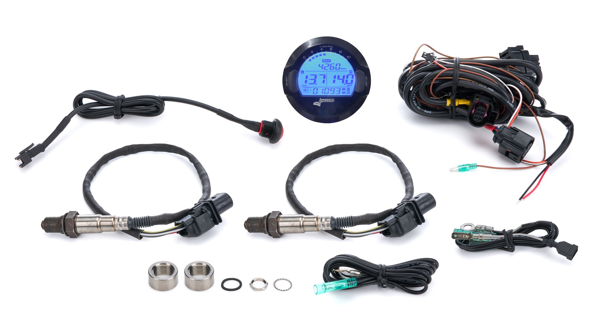 Longacre Dual Sensor Wideband Digital Air-Fuel Gauge - 2-5/8 in Diameter - Black Face - Blue Backlight
