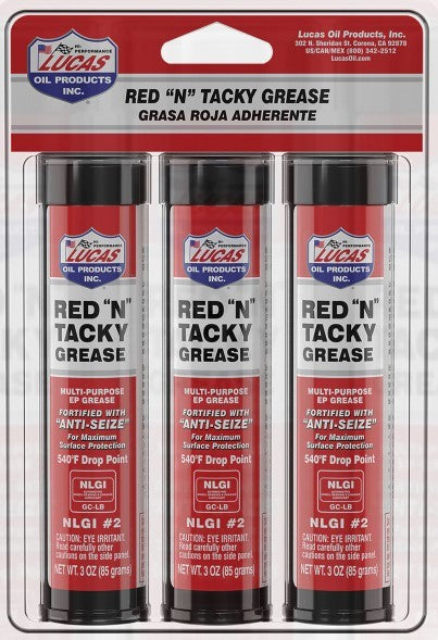 Lucas Red N Tacky Grease - 3 oz Cartridge (Set of 3)