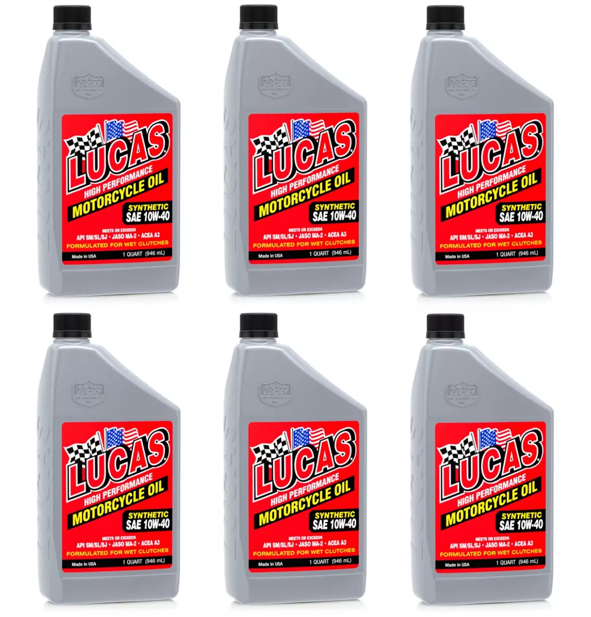 Lucas High Performance Motorcycle 10W40 Synthetic Motor Oil - 1 Qt. (Case of 6)