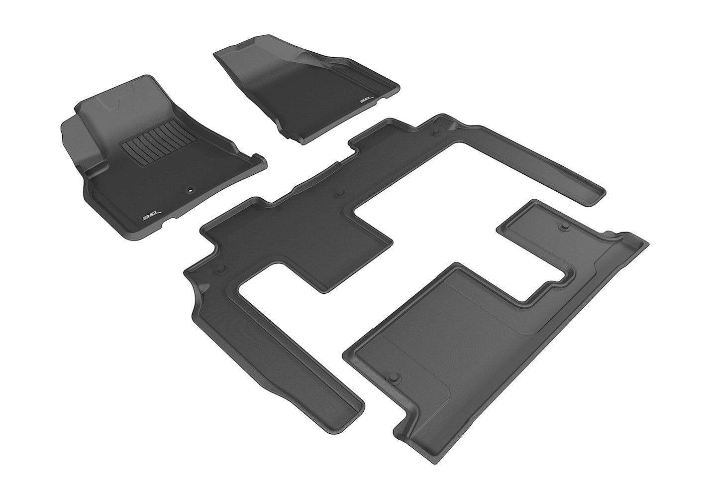 3D MAXpider Kagu Front / 2nd Row / 3rd Row Floor Liner - Black / Textured - 2nd Row Bench Seats - GM Midsize SUV 2009-20