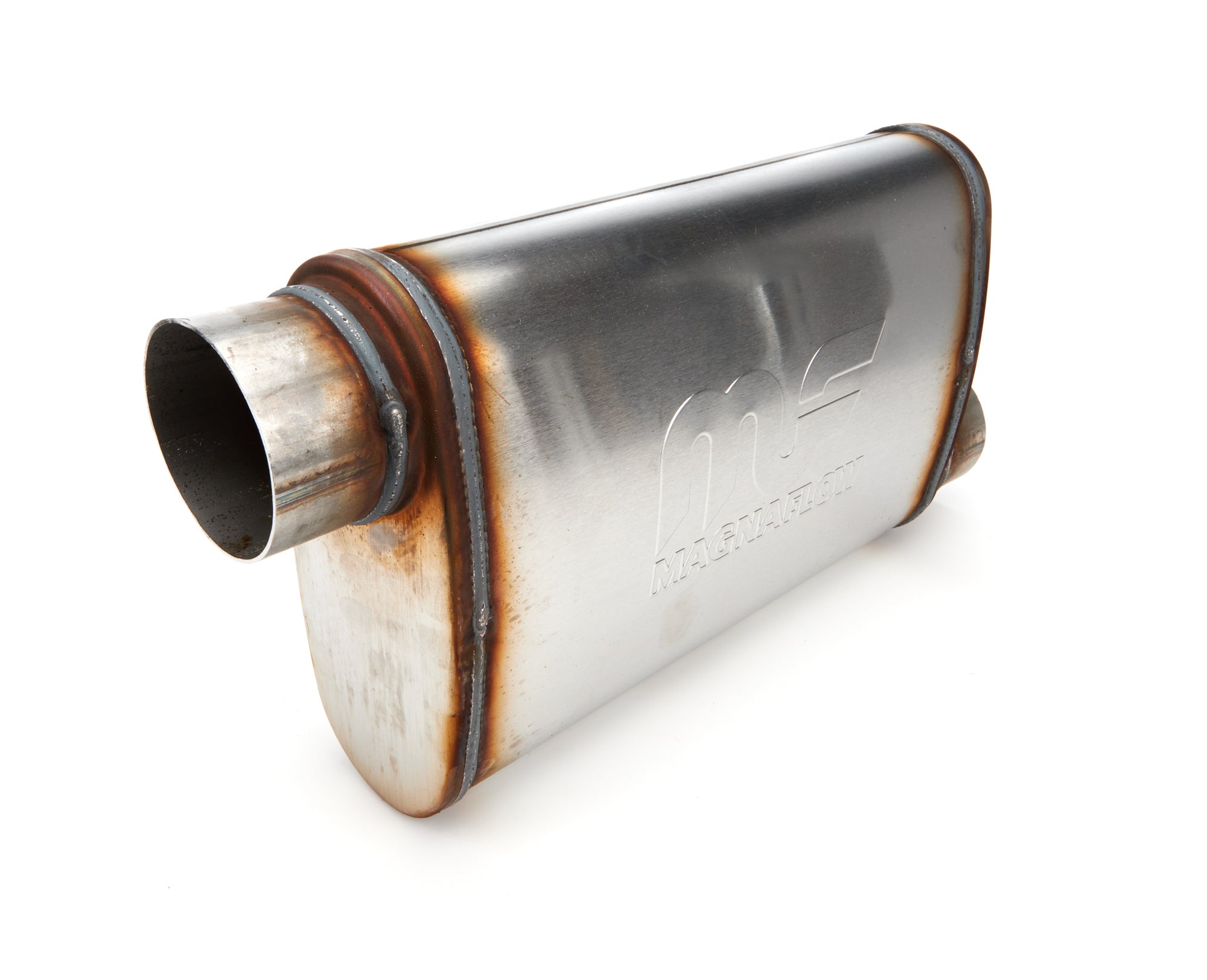 Magnaflow Stainless Muffler - 3 in Offset Inlet - 3 in Offset Outlet - 14 x 9 x 4 in Oval Body - 20 in Long