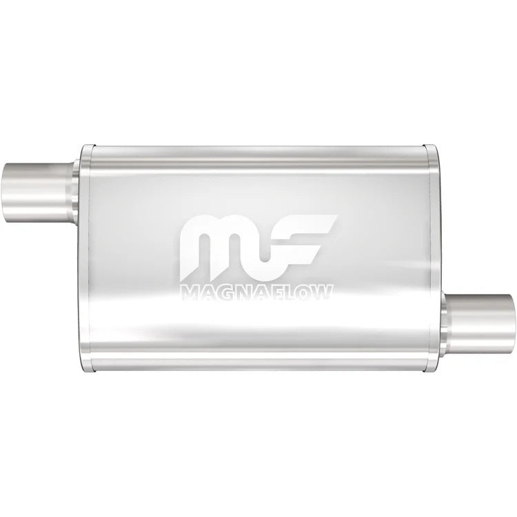 Magnaflow Stainless Muffler - 2-1/4 in Offset Inlet / Outlet - 18 x 9 x 4 in Oval Body - 24 in Long