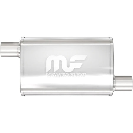 Magnaflow Stainless Muffler - 2-1/4 in Offset Inlet / Outlet - 18 x 9 x 4 in Oval Body - 24 in Long