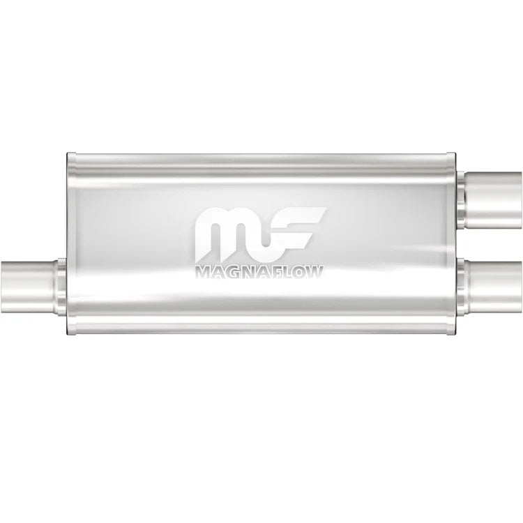 Magnaflow Stainless Muffler - 2-1/2 in Offset Inlet - Dual 2-1/2 in Outlets - 18 x 8 x 5 in Oval Body - 24 in Long