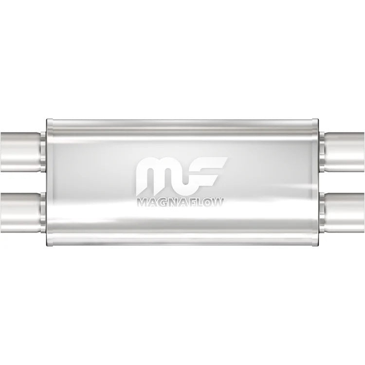 Magnaflow Stainless Muffler - Dual 3 in Inlets - Dual 3 in Outlets - 18 x 8 x 5 in Oval Body - 24 in Long