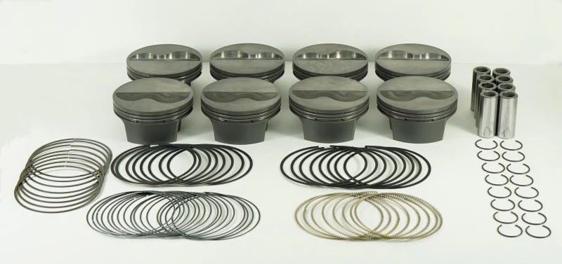 Mahle PowerPak Forged Flat Top Piston Set - 4.155 in Bore - 1.125 in Compression Height - 1.0 mm x 1.0 mm x 2.0 mm Ring Grooves - Minus 9.00 cc - Small Block Chevy