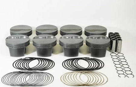 Mahle PowerPak Forged Flat Top Piston and Ring Set - 4.160 in Bore - 1.000 in Compression Height - 1.0 x 1.0 x 2.0 mm Ring Grooves - Minus 6.00 cc - Small Block Chevy