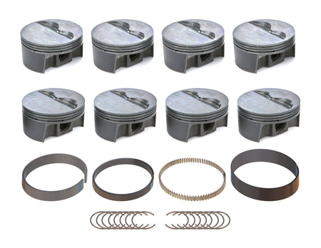 Mahle PowerPak Forged Flat Top Piston and Ring Set - 4.050 in Bore - 1.250 in Compression Height - 1.0 x 1.0 x 2.0 mm Ring Grooves - Minus 4.10 cc - Small Block Chevy