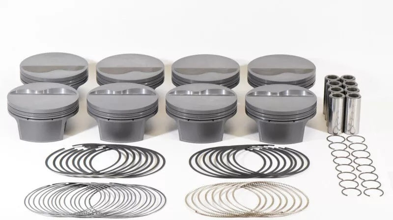 Mahle PowerPak Forged Flat Top Piston and Ring Set - 4.155 in Bore - 1.245 in Compression Height - 1.0 x 1.0 x 2.0 mm Ring Groove - Minus 6.50 cc - Small Block Ford