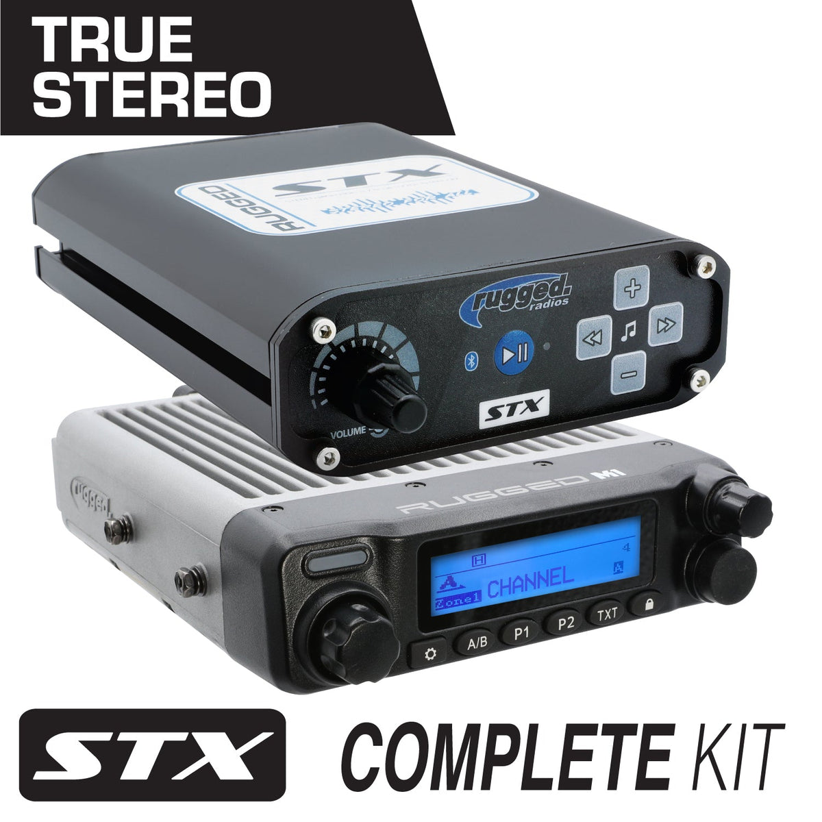 Rugged Radios STX STEREO Complete Master Communication Kit /w Intercom & 2-Way Radio - M1 VHF Business Band MCK-STX-2P-M1