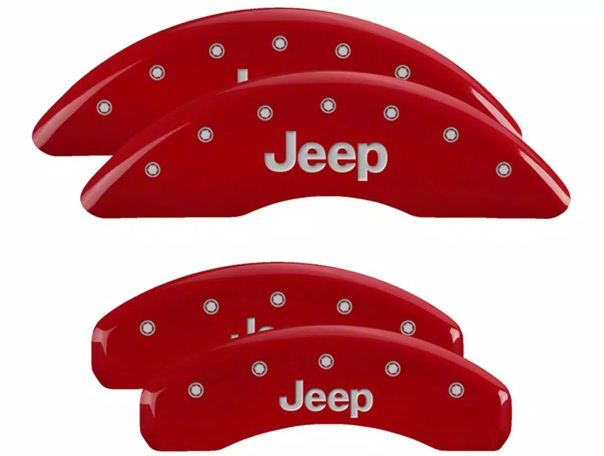 MGP Caliper Covers Jeep Logo Brake Caliper Cover - Red - 18 in Minimum Wheel Diameter - Jeep Grand Cherokee L 2021-24 (Set of 4)