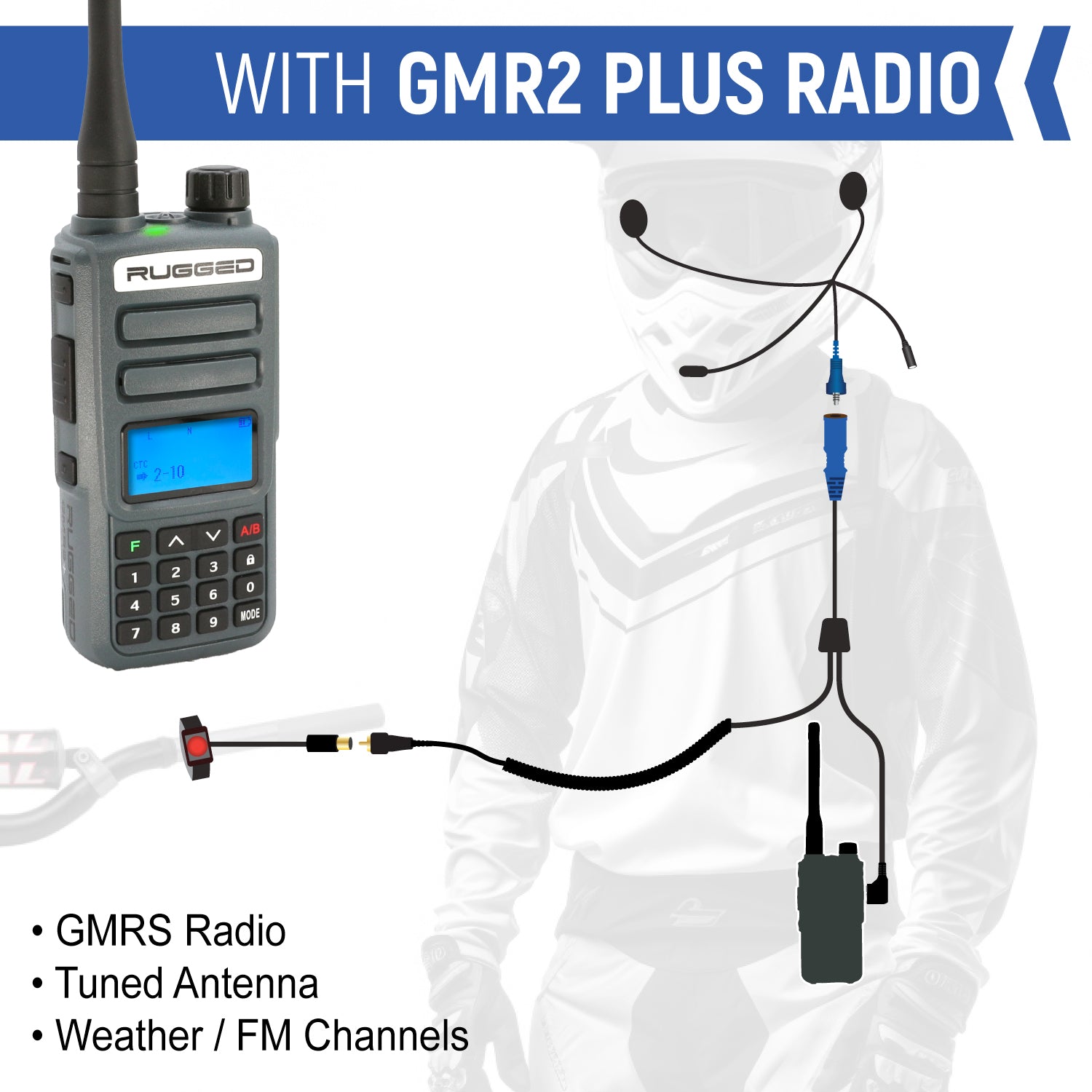 Rugged Radios MOTO MAX Complete Motorcycle Communication Kit /w Heavy-Duty OFFROAD Cables - GMR5-X - Gray MH-KIT-GMR5-X