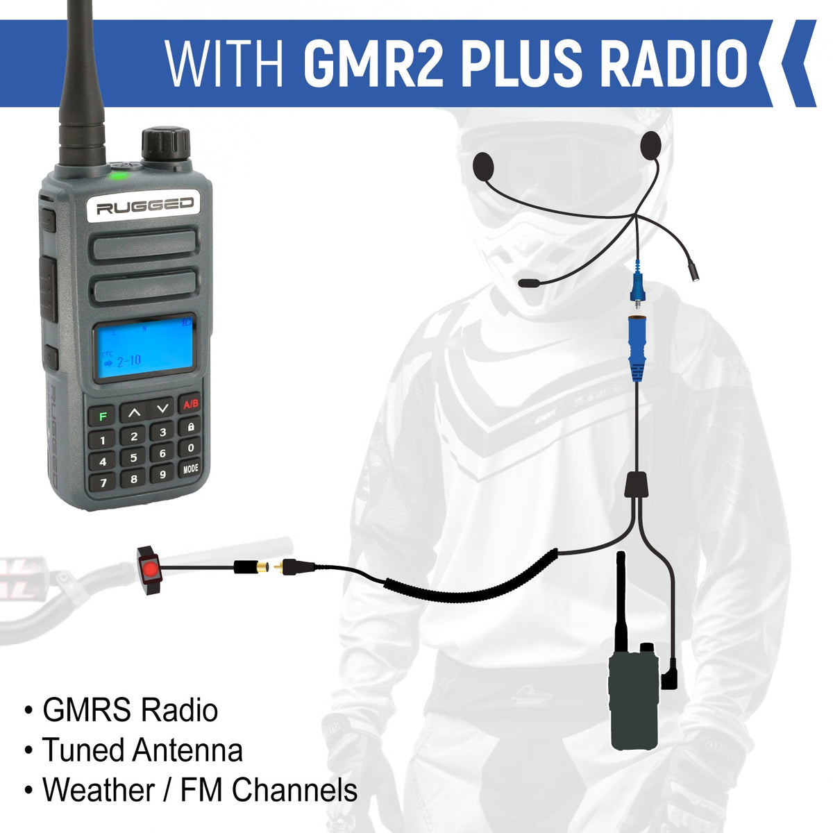 Rugged Radios MOTO MAX Complete Motorcycle Communication Kit /w Heavy-Duty OFFROAD Cables - GMR5 - Safety Orange MH-KIT-GMR5-ORN