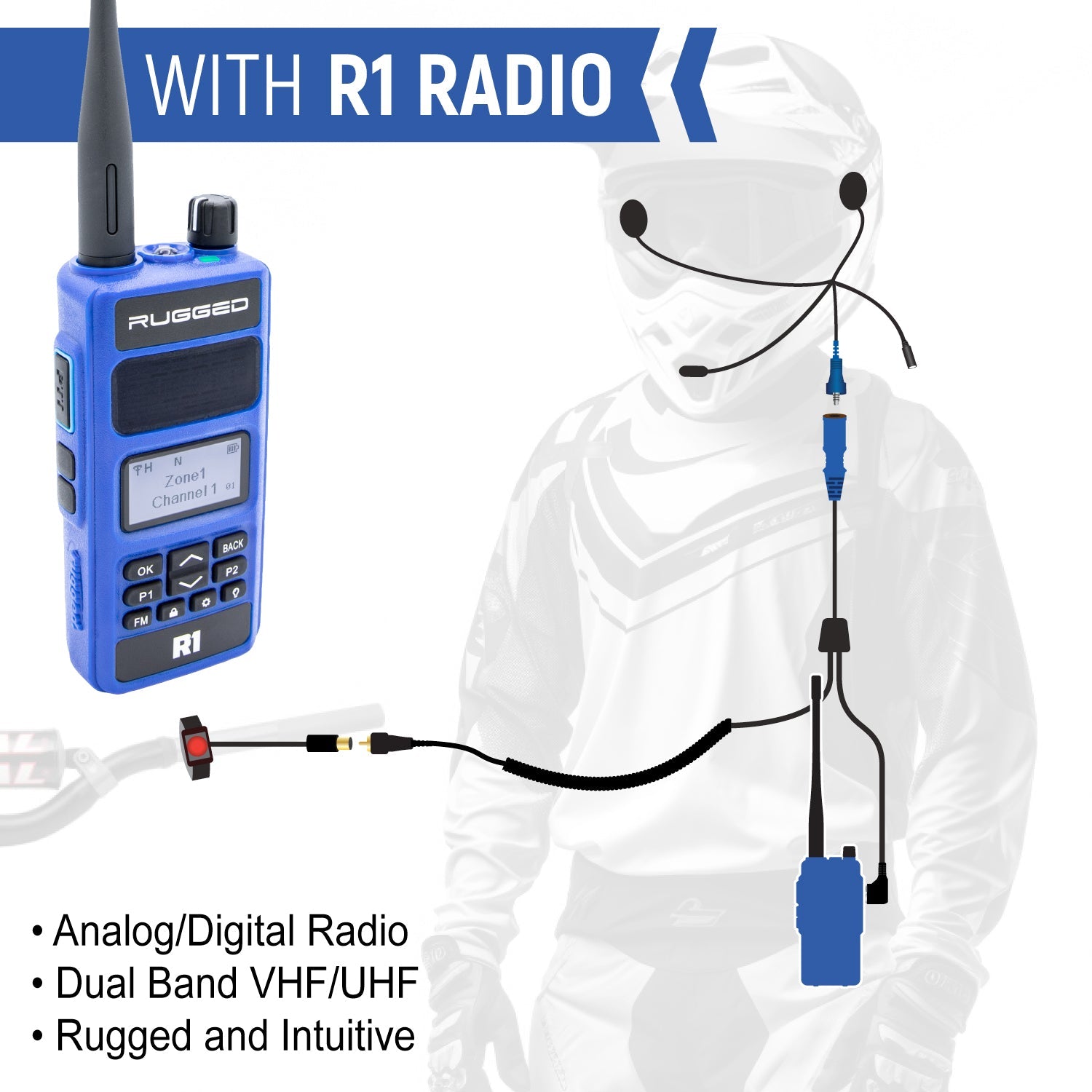 Rugged Radios MOTO MAX Complete Motorcycle Communication Kit /w Heavy-Duty OFFROAD Cables - GMR5 - Gray MH-KIT-GMR5