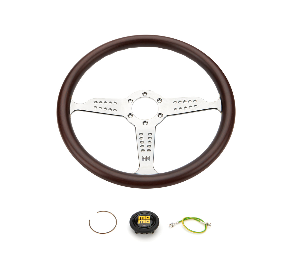 Momo Super Grand Prix Steering Wheel - 350 mm Diameter - 37 mm Dish - Mahogany Wood Grip - Polished