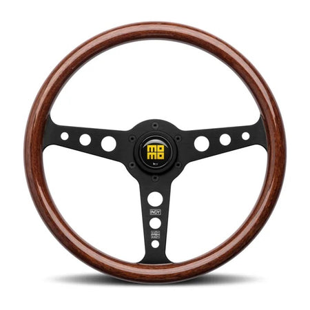 Momo Indy Black Steering Wheel - 350 mm Diameter - 37 mm Dish - Mahogany Wood Grip - Black
