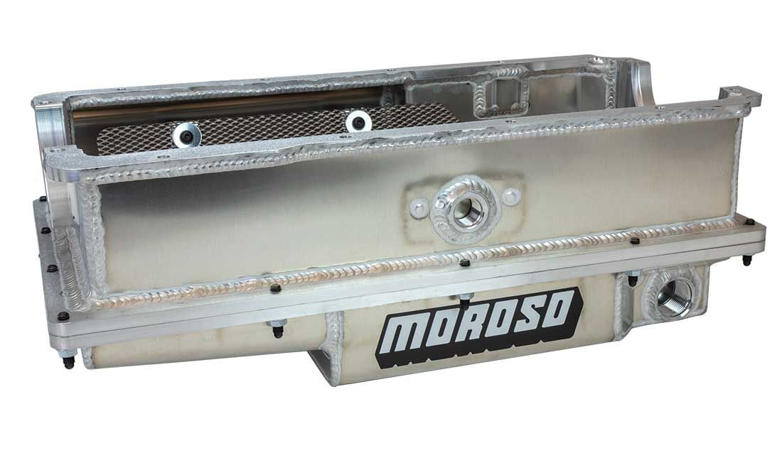 Moroso Aluminum Rear Sump 8 Qt. Oil Pan - 8 in Deep - One 16 AN Female Left Side Pickup - 2-Piece Seal - Small Block Ford