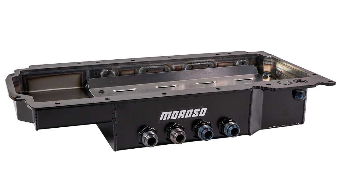 Moroso Dry Sump Oil Pan - 4 in Deep - Four - 12 AN Male Left Side Pickups - Black - GM Gen V LT-Series