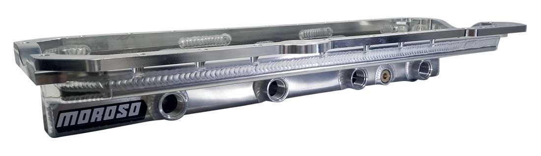 Moroso Aluminum Dry Sump Oil Pan - 4 in Deep - Four 12 AN Female Right Side Pickups - Toyota JZ-Series