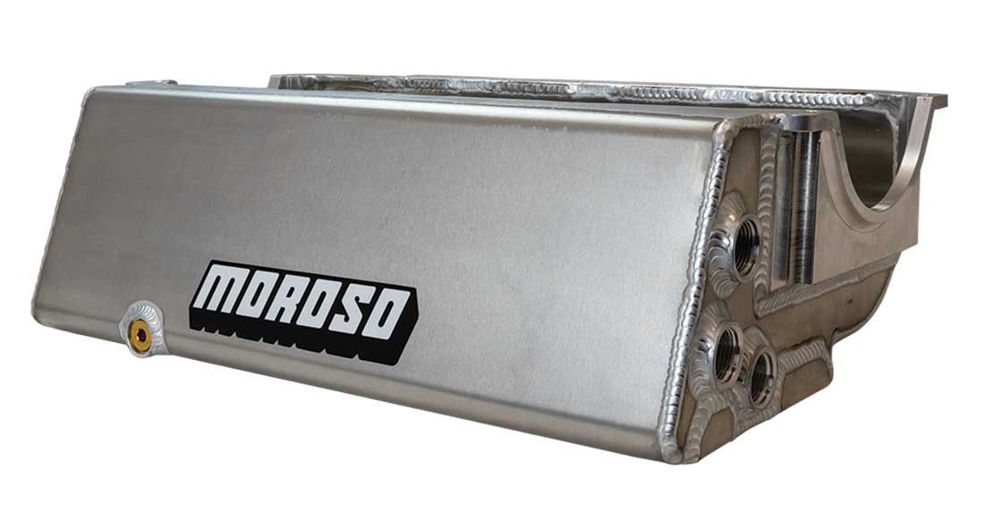 Moroso Aluminum Dry Sump Oil Pan - 6.5 in Deep - Three 12 AN Female Front Side Pickups - Small Block Chevy
