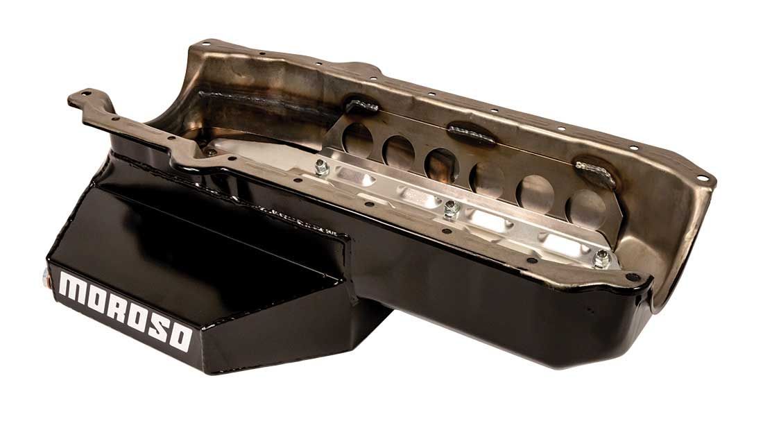 Moroso SK Light Modified Rear Sump 7 Qt. Oil Pan - 6.5 in Deep - Black - 2-Piece Seal - Small Block Chevy