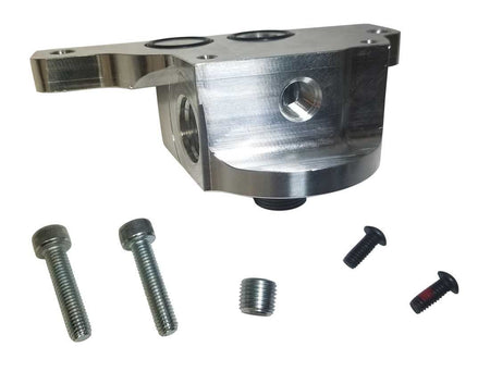 Moroso Spin On Filter 22 mm x 1.50 Center Thread Oil Filter Adapter - 10 AN Female Inlet - 1/4 in NPT Female Port - Clear - GM LS-Series