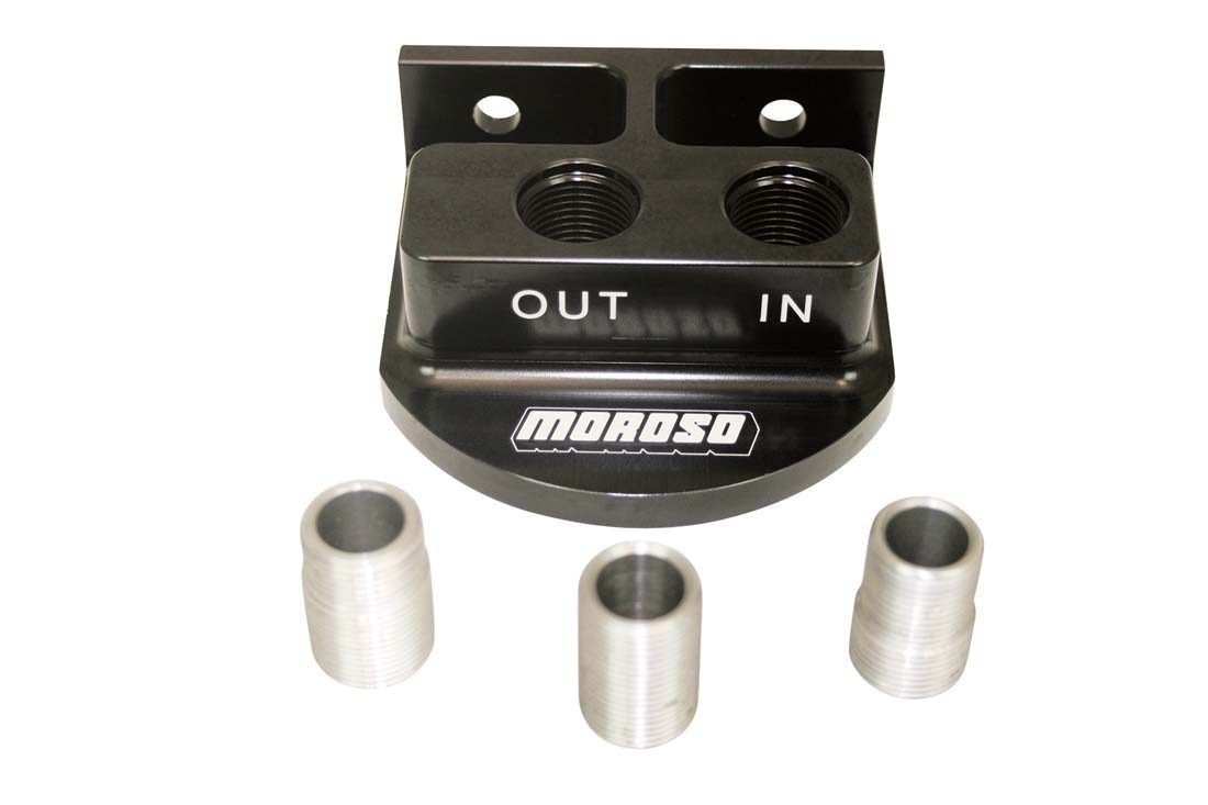 Moroso 10 AN Female Ports Aluminum Oil Filter Mount - Black - Large Diameter Filters