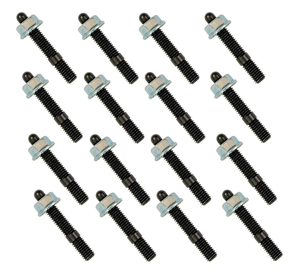 Moroso Oil Pan Stud - Serrated Face Nuts - 6 mm x 1.00 Thread - 40 mm Length - Zinc Plated - Ford Coyote (Set of 16)