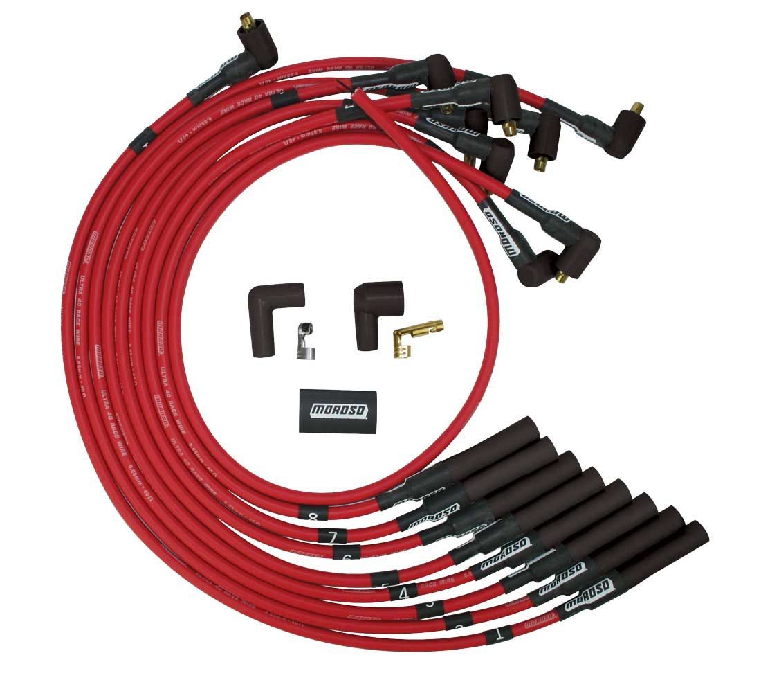 Moroso Ultra 40 Spark Plug Wire Set - Spiral Core - 8.65 mm - Red - Straight Plug Boots - Socket Style Terminal - Big Block Chevy
