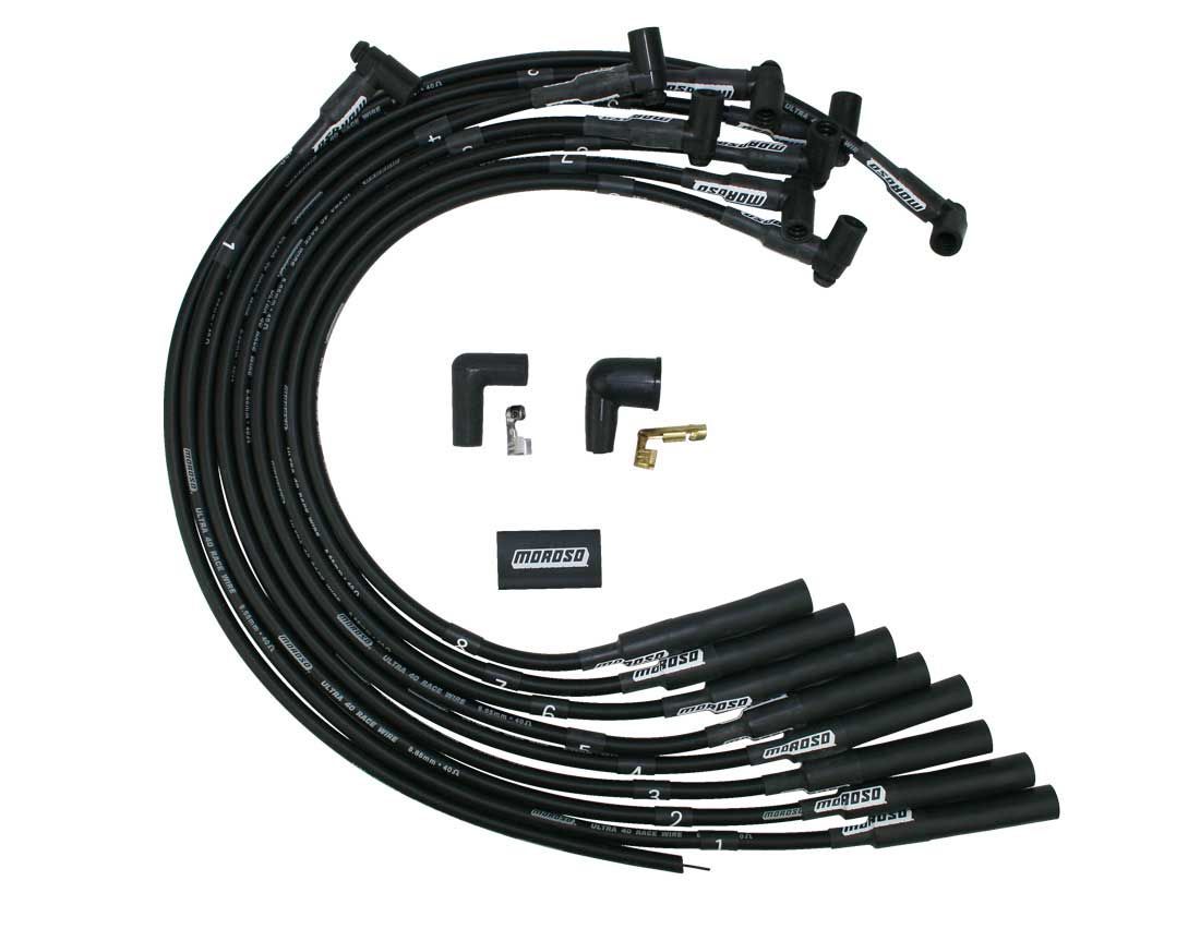 Moroso Ultra 40 Spark Plug Wire Set - Spiral Core - 8.65 mm - Black - Straight Plug Boots - HEI Style Terminal - Big Block Chevy
