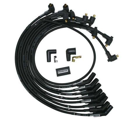 Moroso Ultra 40 Spark Plug Wire Set - Spiral Core - 8.65 mm - Black - 135 Degree Plug Boots - Socket Style Terminal - Small Block Ford