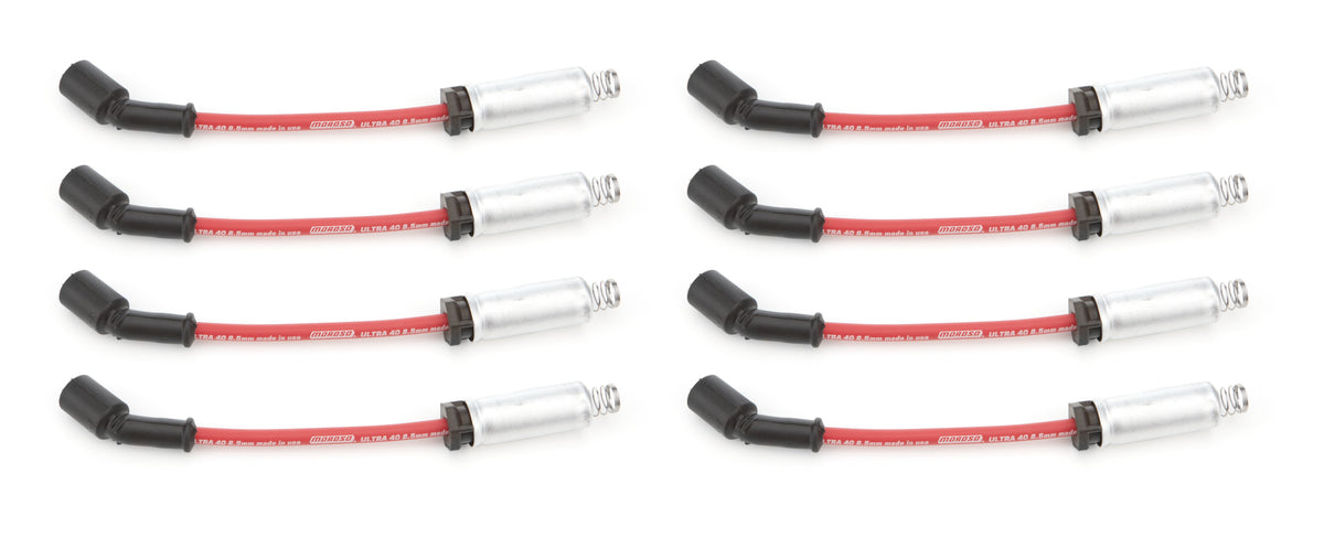 Moroso Ultra 40 Spiral Core 8.5 mm Spark Plug Wire Set - Red - Straight Plug Boots - GM LS / LT-Series 73740