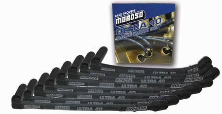 Moroso Ultra 40 Spark Plug Wire Set - Spiral Core - 7 mm - Black - 135 Degree Plug Boots - HEI / Socket Style - GM LS-Series 73845