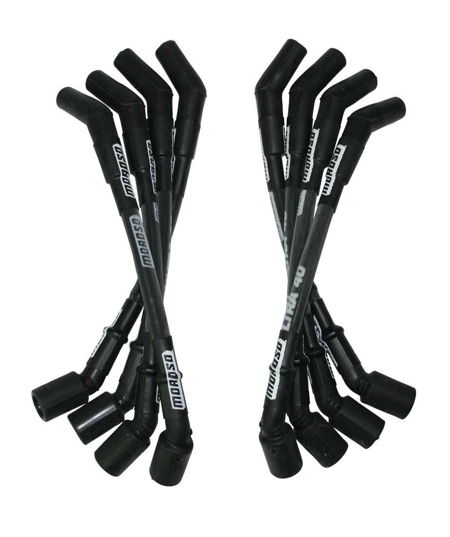 Moroso Ultra 40 Spark Plug Wire Set - Spiral Core - 7 mm - Black - 135 Degree Plug Boots - HEI / Socket Style - GM LS-Series 73851