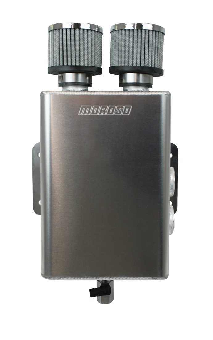 Moroso Air-Oil Separator - 7 in x 4 in - 11 in Tall - Dual 16 AN Female Inlets - 3/8 in NPT Ball Valve Drain