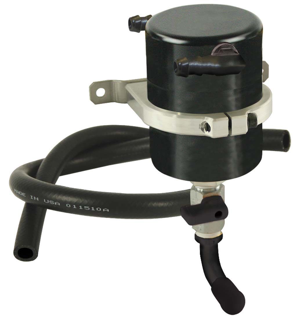 Moroso Air-Oil Separator - 3.475 in Diameter - 8 in Tall - 3/8 in NPT Female Inlet / Outlet - Black