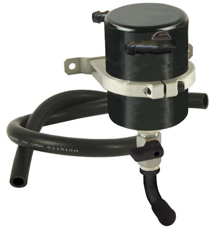 Moroso Air-Oil Separator - 3.475 in Diameter - 8 in Tall - 3/8 in NPT Female Inlet / Outlet - Black